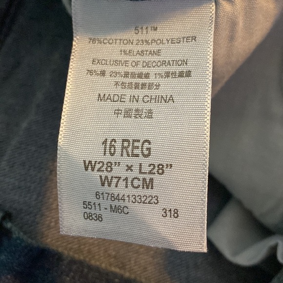 Levi's 511 Youth Teen Boys Jean Size 16 Regular 28x28 Slim Fit New with tags - Picture 7 of 7